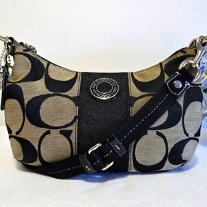 Coach (2012) Signature Stripe Mini Black and Tan Shoulder Bag Y2K